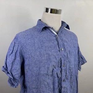 Lands End Large Traditional Fit 100% Linen Shirt Blue Short Sleeve Button Front - Picture 1 of 4