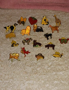 19 Vintage Enamel Brass Wild Animal Pins lion Tiger Pandas Zebra Giraffe Hippo - Picture 1 of 4