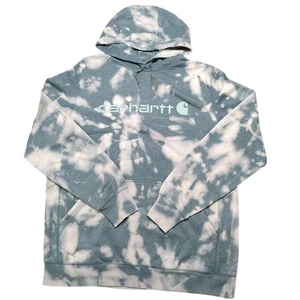 Carhartt Mens LT Large Tall Gray Hoodie Sweatshirt Acid Wash Tie Dye Big Logo - Picture 1 of 9