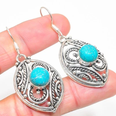 Natural Santa Rosa Turquoise Gemstone 925 Sterling Silver Earring 2.29" m161 - Image 1 of 4