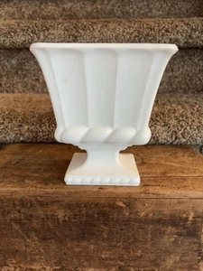 Milk Glass Paneled Ribbed Pedestal Urn Planter Vase Rectangle - Picture 1 of 4
