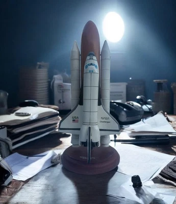 Challenger Space Shuttle NASA 1:200 Scale Wood Display Model w Stand (1984) - Image 1 of 4