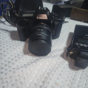 VINTAGE CANON EUC FILM EOS KAMERA ZOOM OBJEKTIVE 3 BLITZLEISTE TASCHE GANZES SET - Bild 1 von 13