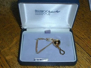 New Old Stock Ballou Gold Overlay or SS Key Ring-Snap Apart Garage Parking Boxed - Picture 1 of 2