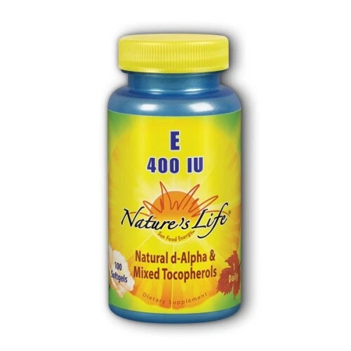 Vitamina E d-alfa y tocoferoles mixtos 400 UI 100 cápsulas blandas de Nature's Life Foto 1 de 1