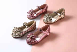 Little Girls Glitter Mary Jane Sparkle Bow Comfy Flat Princess Party Dress Shoes - Bild 1 von 12
