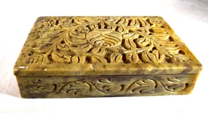 Vintage Carved Marble Lidded Trinket Box for Dresser or Desk 6" x 4" x 1.5" - Picture 1 of 11