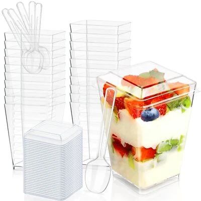 Tazas de postre de plástico de 5 oz con tapas y cucharas tazas de parfait de yogur transparente con tapa Foto 1 de 4