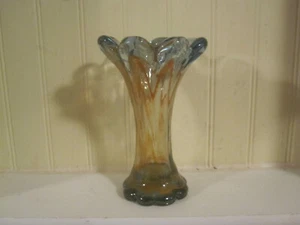 Vintage Murano Stil mundgeblasene Kunstglas Vase Sherbert Wirbel Rüschenrand - Bild 1 von 4