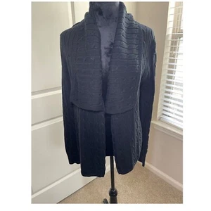 Ralph Lauren Cable Knit Cardigan Open Front Shawl Collar Sweater Black - Picture 1 of 12