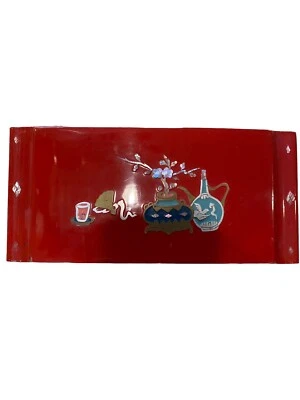 Cigarro/caixa de tinta asiática oriental chinesa laca vermelha madrepérola 10,5” - Imagem 1 de 4