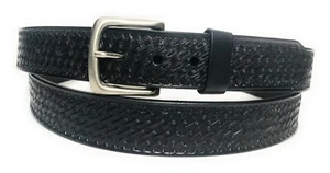 MEN'S BLACK LEATHER WORK BELT. BASKET WEAVE HEAVY DUTY UNIFORM WORK CASUAL BELT - Picture 1 of 3