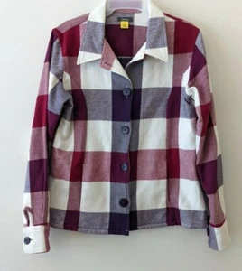 Cabela's Womens Flannel Shacket Jacket Button Up Pink Purple Plaid Size Medium - Picture 1 of 6