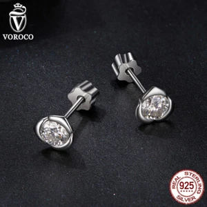 0.3CT Round Cut Moissanite Cross Stud Earrings Push Back Sterling Silver Earring - Picture 1 of 6