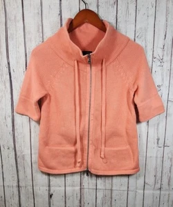 Talbots Womens Petite Short Sleeve Knit Jacket Full Zip Pocket Coral Peach Sz PS - Picture 1 of 5