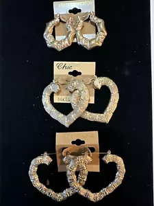 3 Vintage New York Style Hoops Earring 3 , 2 And 1 inch"Gold Made in Korea - Picture 1 of 1