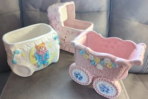 Napco Vintage Baby Theme Planters - Set Of 3 Beautiful Pieces & 1 inc Music Box! - Picture 1 of 24