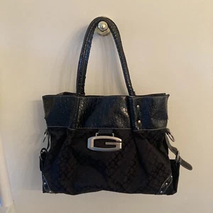 Guess Shoulder Bag Black VINTAGE Shoulder Purse 90s Y2K Fabric & Faux Leather - Picture 1 of 10