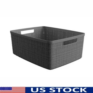 Medium Jute Storage Basket W/ Cut-Out Handles Home & Office Organization Box US - Picture 1 of 10