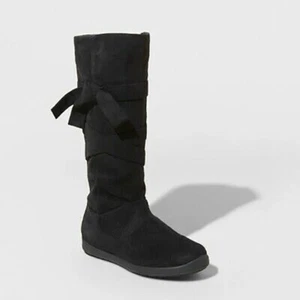 Cat & Jack Mädchen Valora Microsuede Schleife hohe modische Stiefel, schwarz - Bild 1 von 4