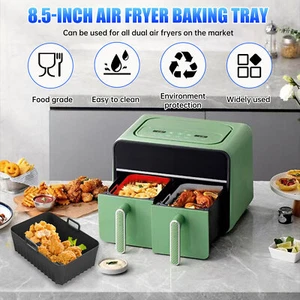 2Pcs Reusable Silicone Air Fryer Mat Foldable Nonstick Baking Tray Basket Liners - Picture 1 of 9