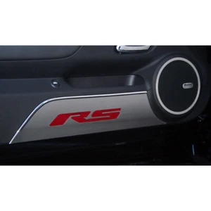 ACC Door Panel Kick Plates Red C-Fiber 'RS' Inlay fits 2010-2015 Camaro-Brushed - Picture 1 of 4