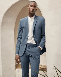 NEW EXPRESS $298 DUSTY BLUE EXTRA SLIM WOOL BLEND MODERN TECH SUIT JACKET SZ 36R - Picture 1 of 7
