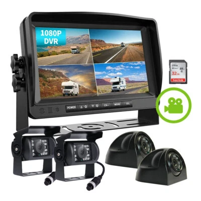 9" Quad Split Monitor DVR 4x Side Rear View Backup Heavy Duty Camera For Truck - Image 1 of 4