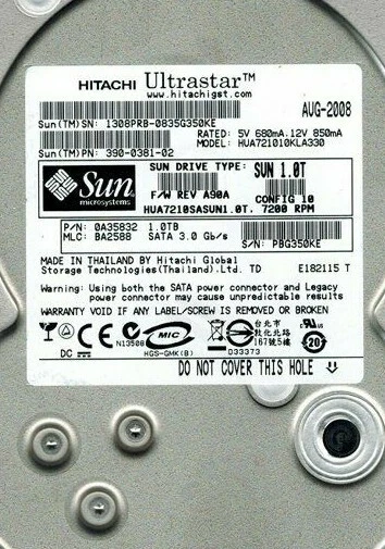 Hitachi 0A35832 1-TB 7.2K RPM 3.0Gbps SATA 3.5" LFF Hard Drive HUA721010KLA330 - Image 1 of 1