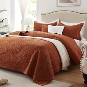 Leaonme Full/Queen Quilt Set 3 Pieces Lightweight Burnt Orange/Rust Bedspread.