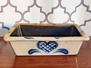 Rowe Pottery Works Brotbackschale blau Herz salzglasiert 1991 - Bild 1 von 5