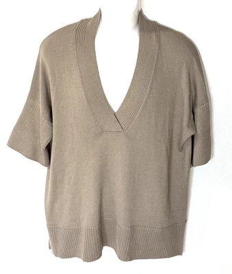 Lafayette 148 Sweater Womens M Pullover Neutral  V Neck Silk Cotton 3/4 Sleeve - Image 1 of 4