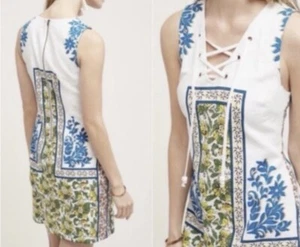 Neu mit Etikett Anthropologie by Tracy Reese M ärmelloses Kleid zum Schnüren Holzschnitt Blumenmuster - Bild 1 von 17