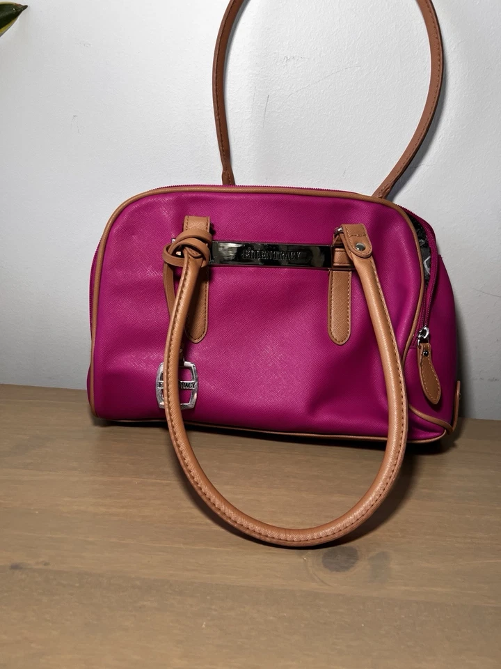 Ellen Tracy Pink/Brown Shoulder Purse Two Straps 3 Compartments Zip Closure - Imagem 1 de 4