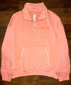 Maglione mezza zip Victoria's Secret rosa edera campus arancione colline logo corallo L 🧡 - Foto 1 di 9