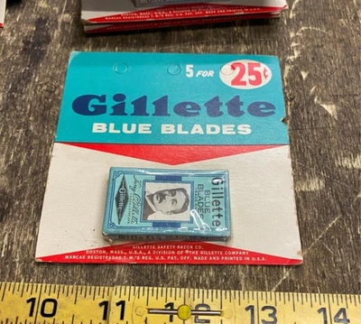 Vtg Gillette Razor Blades Shaving NOS Orig Advertising Display Card Blue Blades! - Image 1 of 3