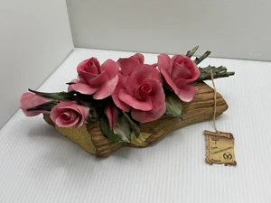 Vintage Nuova Capodimonte Rose Blooms On A Log Centerpiece, Made In Italy READ - Picture 1 of 16