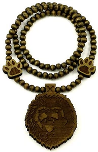 Lion Head Necklace With Paws New Good Wood Style Pendant And 36 Inch Bead Chain  - Bild 1 von 5