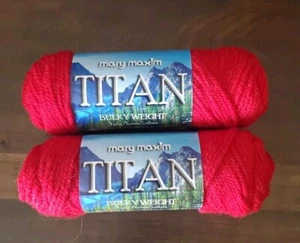 2 Skeins Color Red Mary Maxim Titan Yarn Acrylic Bulky Weight 3 Ply 3 oz - Picture 1 of 3