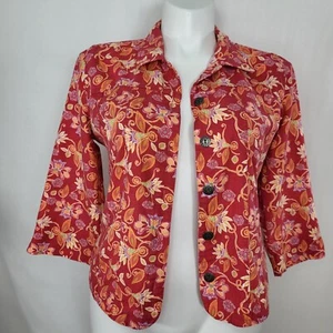 GIACCA Christopher & Banks arancione floreale taglia M donna manica 3/4 con bottoni - Foto 1 di 19