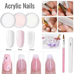 ACRYLIC POWDER SET Nail Extension Manicure KIT Carving Monomer Brush White Pink - Picture 1 of 20