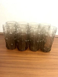 8 Vintage Anchor Hocking Ombré BROWN Tahiti Bamboo Tumbler Glasses - Picture 1 of 4