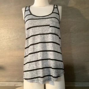 Full Tilt S Small Womens Tank Top GRAY BLACK STRIPED W/ LACE SEE THROUGH BACK - Picture 1 of 6
