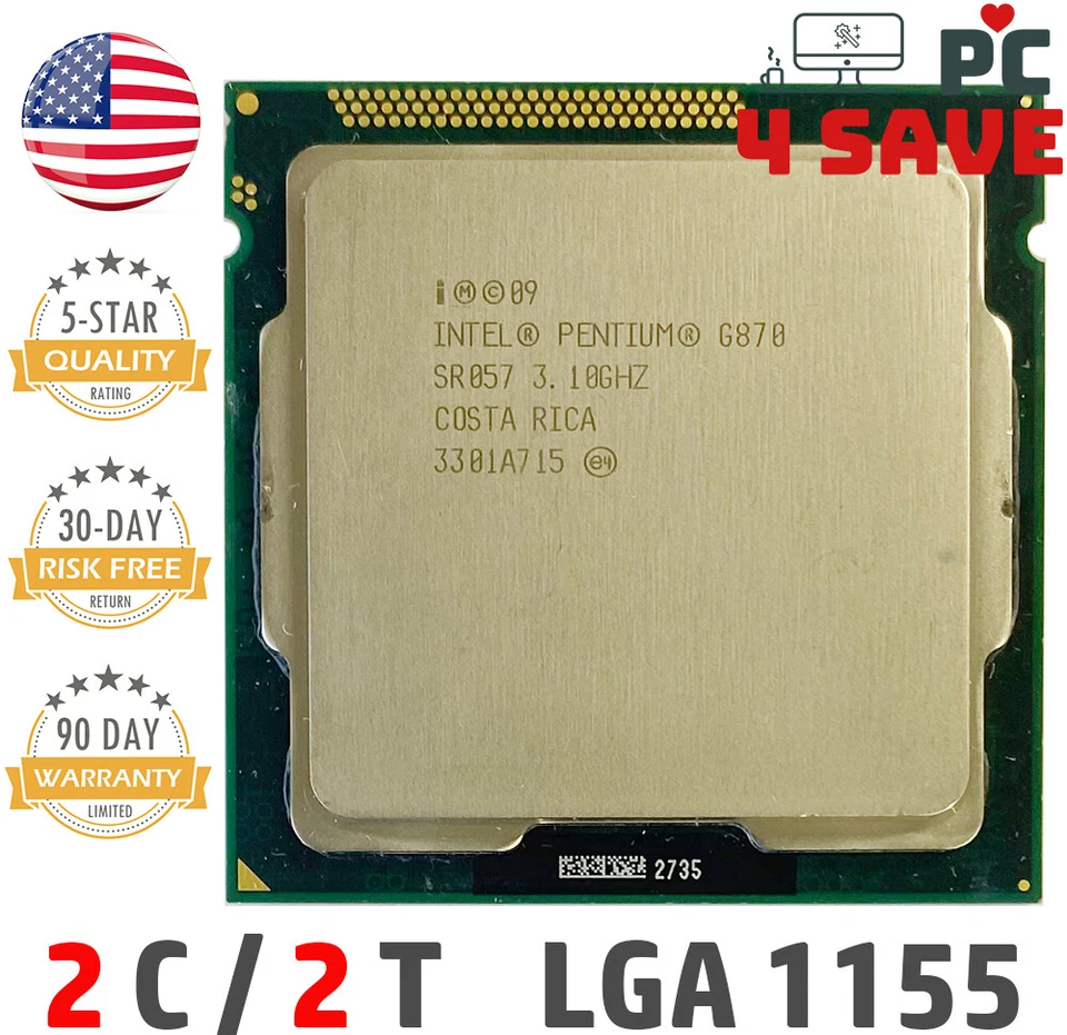 Intel Pentium Dual-Core G870 SR057 3.10GHz 3MB LGA 1155 Desktop CPU Coin Mining - Image 1 of 1
