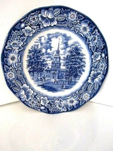 Staffordshire Ironstone Independence Hall Liberty Blue Cobalt Collectors 10" - Picture 1 of 7