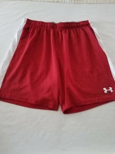 Under Armour Boys Shorts Youth Large YL LARGE Athletic FITTED Red WHITE STRIPES - Picture 1 of 6