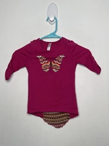 Pink Velvet Top Girls Size 6 Butterfly 3/4 Sleeve Knit Back Shirt - Picture 1 of 4