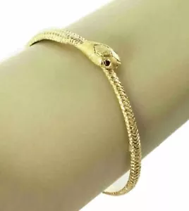 Ruby Textured Snake Bypass 18k Yellow Gold Bangle Bracelet - Picture 1 of 5