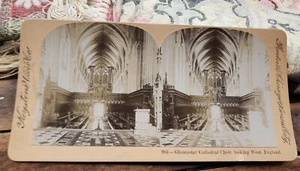 Antike Keystone Stereoview Karte England Gloucester Kathedrale Chor Blick nach Westen - Bild 1 von 2