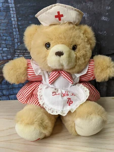 Dandee Bear Teddy Precious Get Well Soon Nurse Candy Striper Dan Dee Plush VTG - Picture 1 of 14